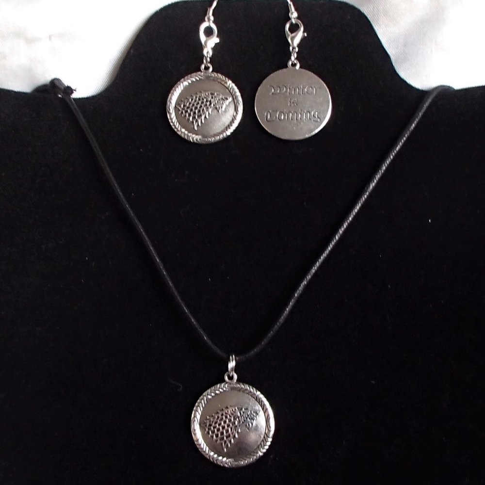 GOT Adjustable Convertible Necklace Earrings Zipper Pull Stark Dire Wolf Winter